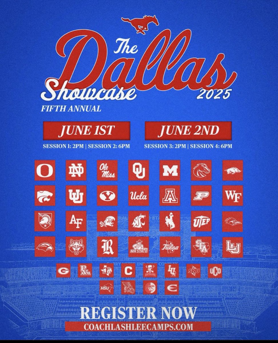 I’m going to be at SMU on June 1st (2nd session) and TCU on June 7th (5th session)