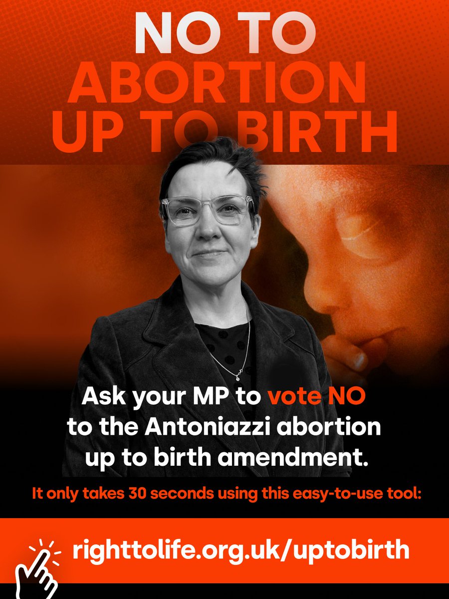 📢URGENT: Stop Tonia Antoniazzi’s extreme abortion up to birth amendment!

Email your MP NOW - it takes just 30 seconds!
👉 righttolife.org.uk/uptobirth

The MP email tool at the link above is quick and easy to use. Every email makes a difference.