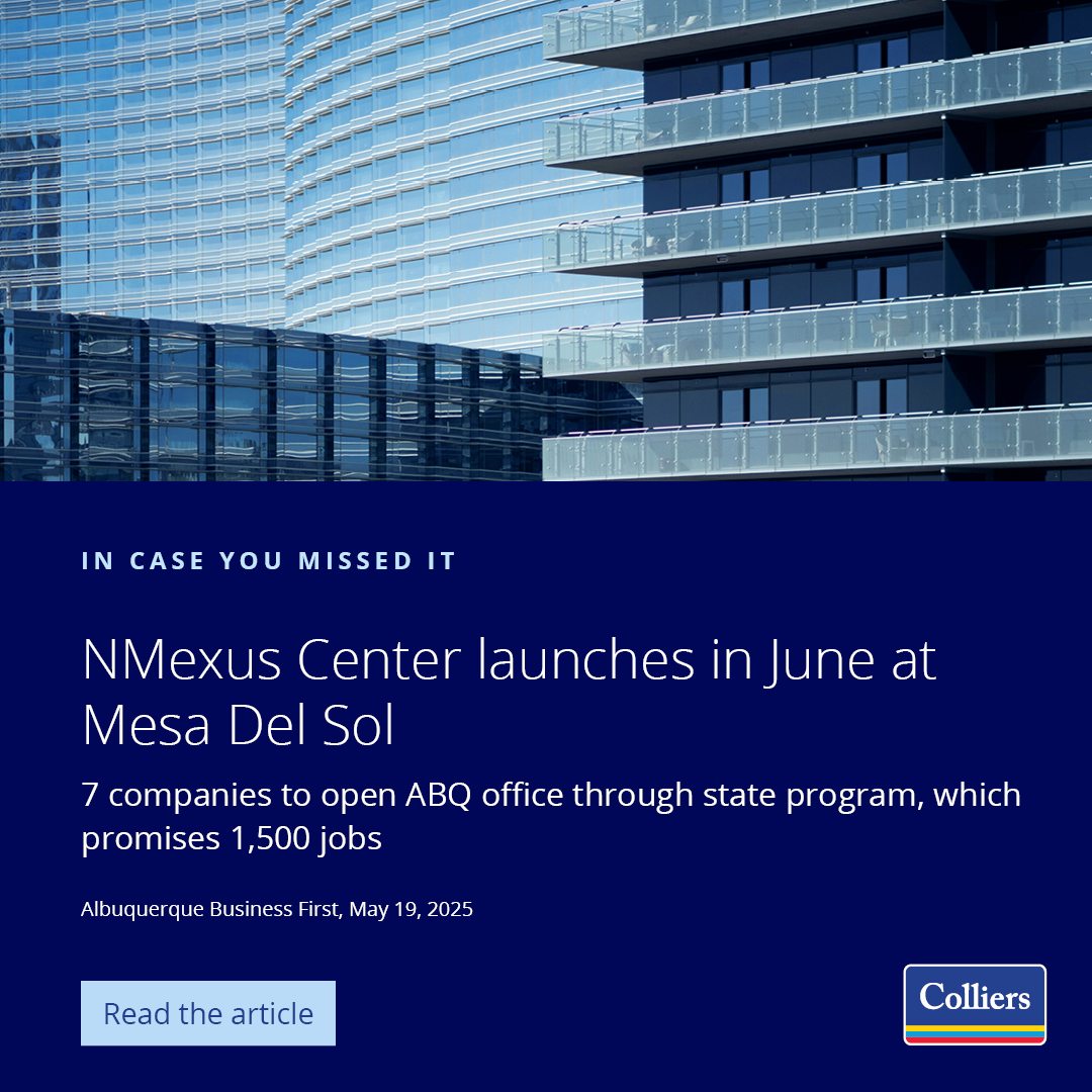 Colliers_NM's tweet image. #ICYMI… After a recent trade mission to India, the Governor announced the launch of NMexus — a new business hub based in Albuquerque’s Mesa del Sol innovation district to help global companies enter the U.S. market.

Read more... ow.ly/kXqK50VVXhE

#MesaDelSol #Reshoring