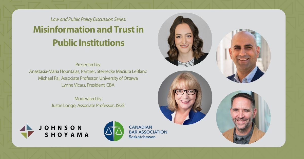 JSGSPP's tweet image. Missed this lecture?  Misinformation and Trust in Public Institutions

Click here to watch the recording now!
youtu.be/Ms9X0wEvSOk

#josho @usask @uofregina #cba @uottawa #watchitnow #law #publicpolicy #misinformation