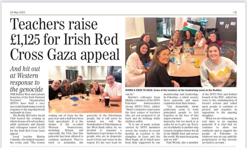 Martin (@martycon73) on Twitter photo Our Trade Union <a href="/INTOnews/">INTO (Irish National Teachers' Organisation)</a> raised some money for the people who are in dire straits in Gaza. It’s the very least we can do as fellow human beings. Report in this week’s <a href="/ATownNews/">Andersonstown News</a> <a href="/georgegalloway/">George Galloway</a> <a href="/Lowkey0nline/">Lowkey</a> <a href="/sean_murray1/">Seán Murray</a> #GazaGenocide #Palestine Our Trade Union <a href="/INTOnews/">INTO (Irish National Teachers' Organisation)</a> raised some money for the people who are in dire straits in Gaza. It’s the very least we can do as fellow human beings. Report in this week’s <a href="/ATownNews/">Andersonstown News</a> <a href="/georgegalloway/">George Galloway</a> <a href="/Lowkey0nline/">Lowkey</a> <a href="/sean_murray1/">Seán Murray</a> #GazaGenocide #Palestine