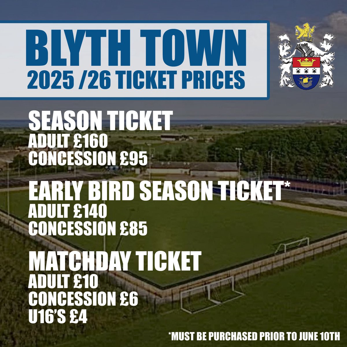Blyth Town FC (@blyth_townfc) on Twitter photo ๐ฎ๐ฌ๐ฎ๐ฑ/๐ฎ๐ฒ ๐ง๐๐๐๐๐ง ๐ฃ๐ฅ๐๐๐๐ฆ ๐ซ
Check out our ticket prices ahead of the 2025/26 Season, including a number of derby games against <a href="/Blyth_Spartans/">Blyth Spartans</a> & <a href="/Ashington_FC/">Ashington AFC</a> ๐
To purchase your tickets, email tickets@blythtownfc.com ๐ฎ๐ฌ๐ฎ๐ฑ/๐ฎ๐ฒ ๐ง๐๐๐๐๐ง ๐ฃ๐ฅ๐๐๐๐ฆ ๐ซ
Check out our ticket prices ahead of the 2025/26 Season, including a number of derby games against <a href="/Blyth_Spartans/">Blyth Spartans</a> & <a href="/Ashington_FC/">Ashington AFC</a> ๐
To purchase your tickets, email tickets@blythtownfc.com