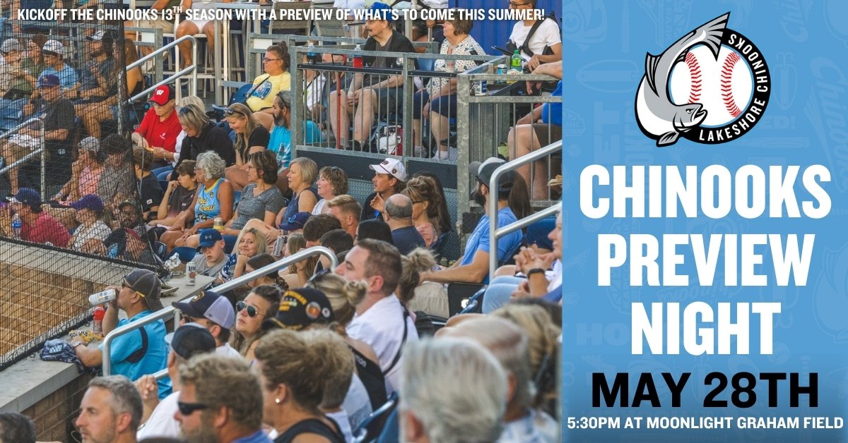 Chinooks Preview Night is HERE! ⚾️ Join us May 28 at 5:30pm for a free trial-run night at Moonlight Graham Field. Enjoy a Junior Chinooks game, 50% off concessions, &amp; get a FREE June game ticket! 🎟️ Thanks for helping us prep for Opening Day! 🙌💙