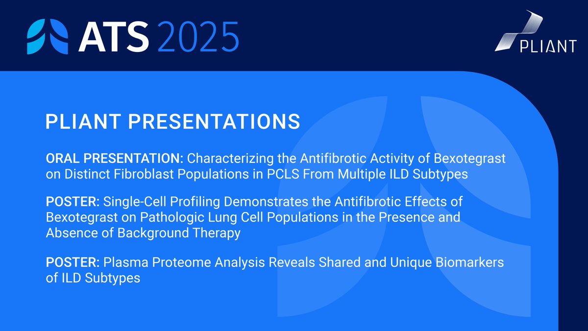 Pliant Therapeutics (@pliantrx) on Twitter photo A productive week at the <a href="/atscommunity/">American Thoracic Society (ATS)</a>'s 2025 International Conference featured pre-clinical and clinical work from our teams. Learn more and access the presentation and posters ir.pliantrx.com/news-releases/⦠#ATS2025 A productive week at the <a href="/atscommunity/">American Thoracic Society (ATS)</a>'s 2025 International Conference featured pre-clinical and clinical work from our teams. Learn more and access the presentation and posters ir.pliantrx.com/news-releases/⦠#ATS2025