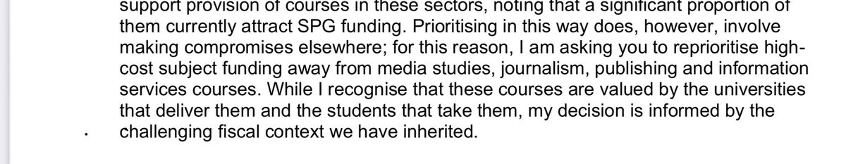 Not even the Tories had the gall to demand <a href="/officestudents/">The Office for Students (OfS)</a> cut funding to media studies &amp; journalism degrees. Won’t do anything to help STEM subjects but may keep press moguls happy. Shame on you <a href="/bphillipsonMP/">Bridget Phillipson</a> officeforstudents.org.uk/media/fwojfzhc…