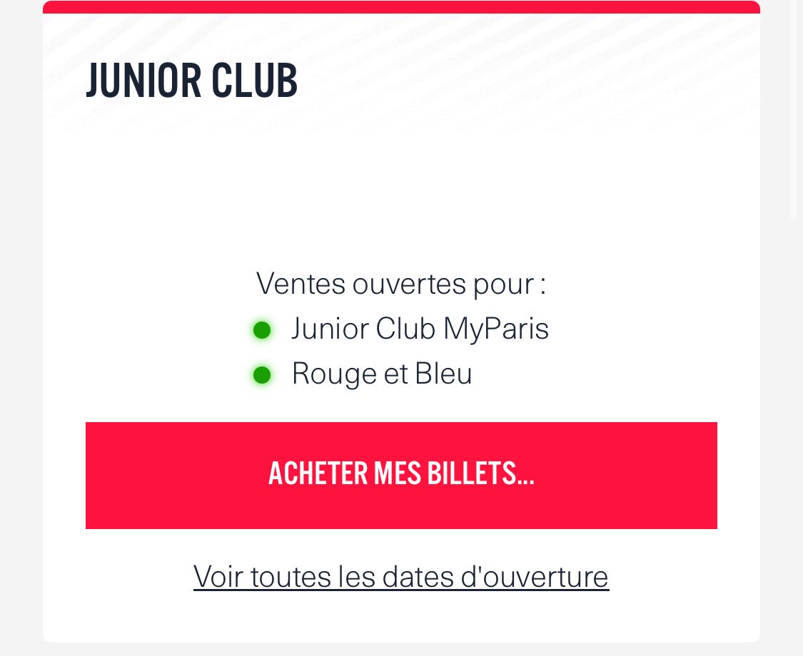 NEWSTICKETSPSG's tweet photo. Ouverture au my paris pour la ldc au parc sur l’offre junior club , il faudra être en compagnie d’une personne de 16 ans ou moins sinon vous pourrez pas rentrer dans le stade très certainement ! https://t.co/sNzZ89ROc5