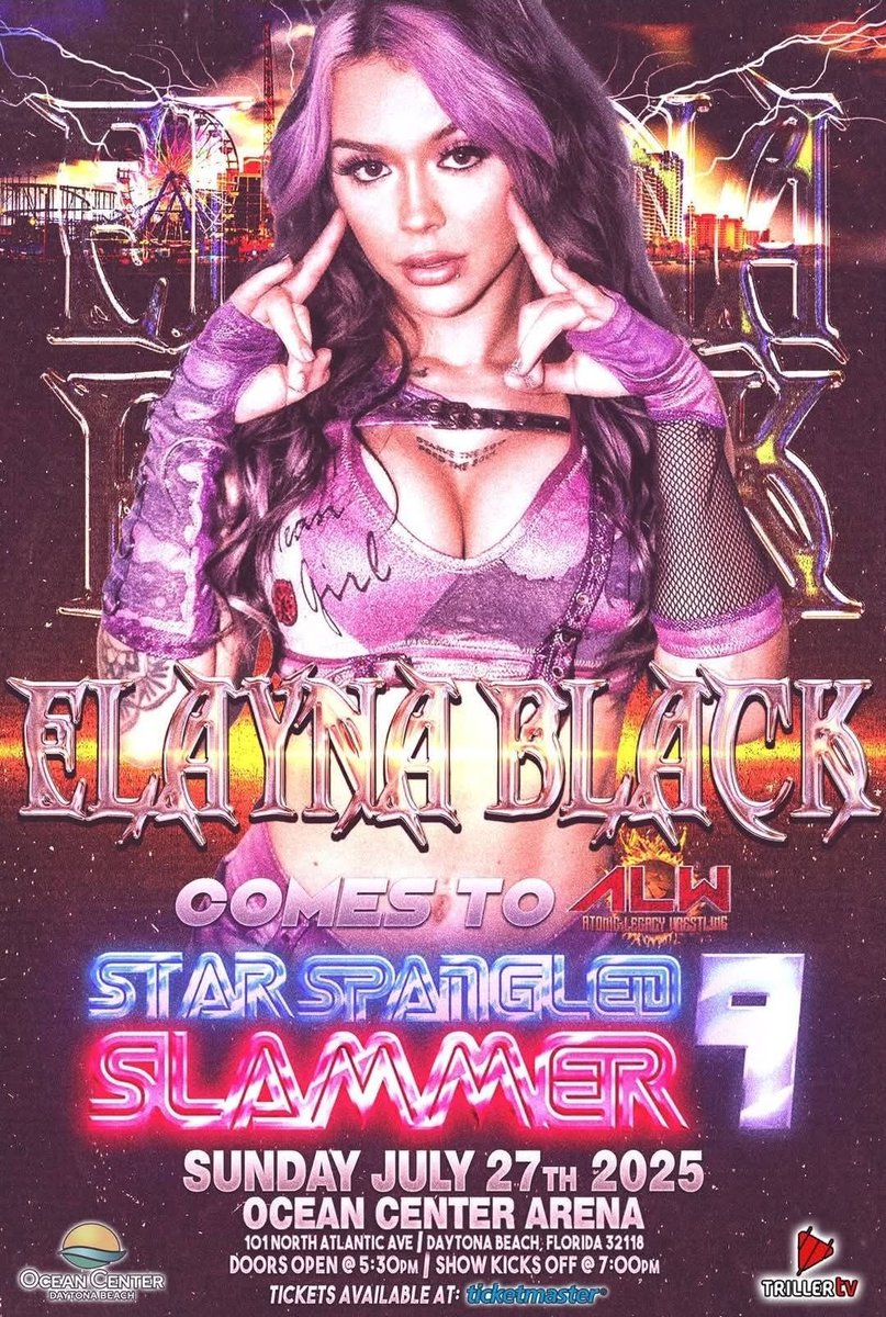Rol87064151's tweet photo. @ElaynaBlack See you on July 27th ..  @WrestlingAtomic @OceanCenter 
#ALWSTARSPANGLESLAMMER https://t.co/2X72gVFsBe