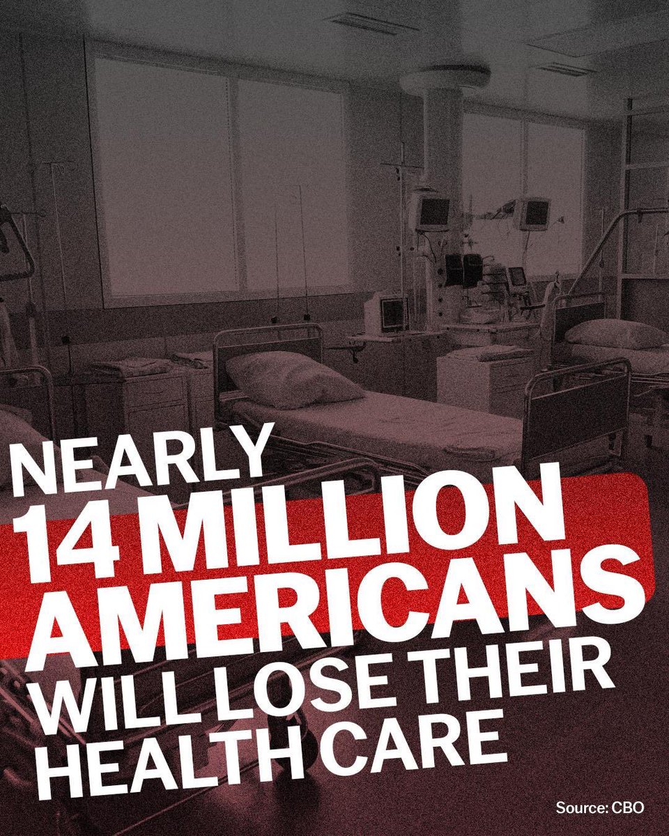 RepUnderwood's tweet photo. Hospitals and nursing homes will close and not come back. Seniors will run out of life-saving medication. Kids will lose cancer treatment coverage.

14 million Americans will lose health care if Republicans slash Medicaid to pay for billionaire tax breaks. https://t.co/fpoN70C27q