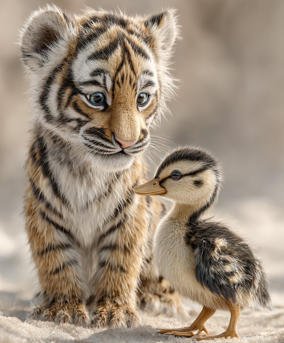 DiePlastikkarte's tweet photo. 🧡 Unlikely Friends: Tiger Cub & Duckling Duo 🐯🦆
#tigerlove #ducklingcute #unlikelyfriends #animalduo #midjourneyart #digitalanimals #cutepost #3dcharacters #adorableart #characterdesign #cuteanimals #furryfriends #animalillustration #cartoonstyle #pinterestart https://t.co/DOhvBtLOXm