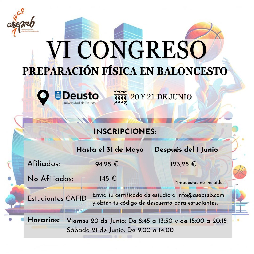 🏀VI CONGRESO ASEPREB🏀

INSCRIPCIONES ABIERTAS: 
bit.ly/43rjHGE