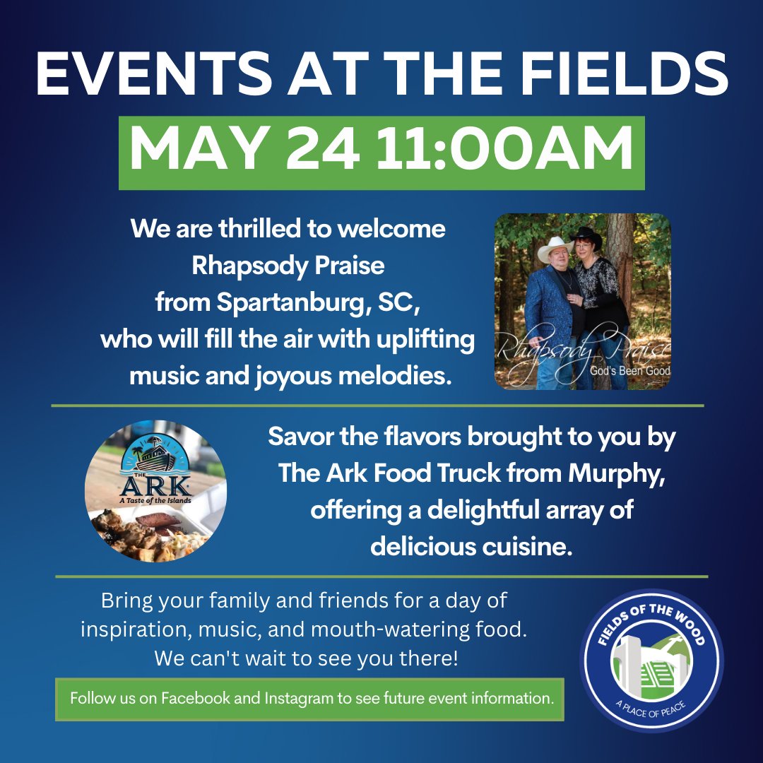 Join us for a day of music and food on Saturday, May 24 at Fields of the Wood!