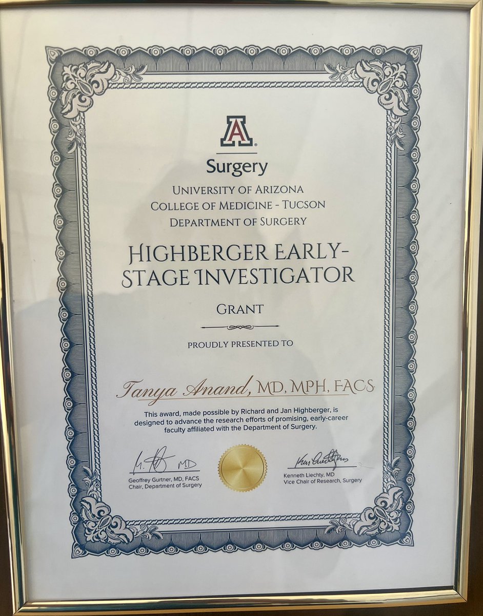 TAnand (@tanyaanand8) on Twitter photo Thank you to the <a href="/UofAZSurgery/">University of Arizona Department of Surgery</a> the highbergers and my mentors for this wonderful honor. Excited for the future. Thank you to the <a href="/UofAZSurgery/">University of Arizona Department of Surgery</a> the highbergers and my mentors for this wonderful honor. Excited for the future.