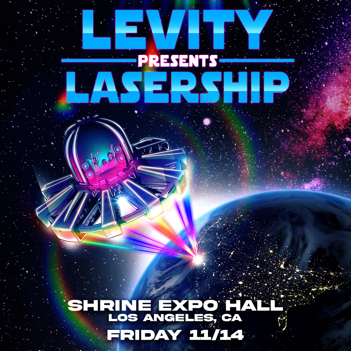 Beam us up. <a href="/LevityMusic/">Levity ☁️</a> is bringing the spaceships and lasers to Shrine LA! Sign up now for presale first access laylo.com/levity/Q3H9Ne4J