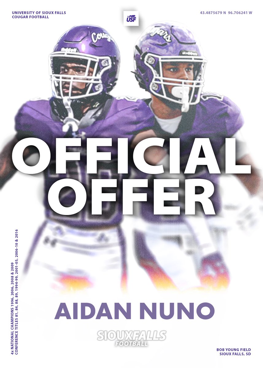 Aidan Nuno (@nuno_aidan) on Twitter photo After a great conversation with <a href="/jakob_thut/">Coach Thut</a> I am blessed to receive an offer from <a href="/USFCougarsFB/">USF Football</a> ! Go cougars 🟣⚪️
<a href="/CHSFootball100/">Central Rockets - Football</a> <a href="/Coach_Yos/">Brian Iossi</a> <a href="/CoachSco355/">Nicholas Scoliere</a> <a href="/PrepRedzoneIL/">Prep Redzone Illinois</a> <a href="/EDGYTIM/">Timothy “EDGYTIM” OHalloran</a> <a href="/dhpreps/">Daily Herald Preps</a> After a great conversation with <a href="/jakob_thut/">Coach Thut</a> I am blessed to receive an offer from <a href="/USFCougarsFB/">USF Football</a> ! Go cougars 🟣⚪️
<a href="/CHSFootball100/">Central Rockets - Football</a> <a href="/Coach_Yos/">Brian Iossi</a> <a href="/CoachSco355/">Nicholas Scoliere</a> <a href="/PrepRedzoneIL/">Prep Redzone Illinois</a> <a href="/EDGYTIM/">Timothy “EDGYTIM” OHalloran</a> <a href="/dhpreps/">Daily Herald Preps</a>