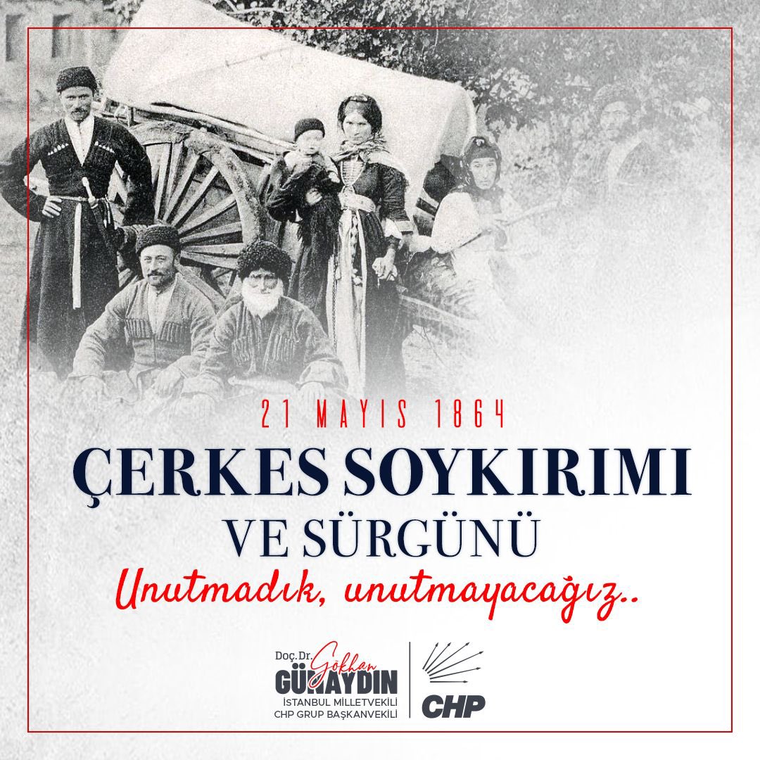 Anavatanlarından sürülen ve soykırıma uğrayan Çerkeslerin acısı yüreğimizdedir.
Anıları önünde saygıyla eğiliyorum..