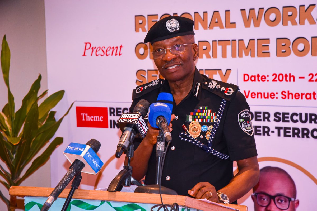 #PhotoNews || The Inspector-General of Police, IGP Kayode Adeolu Egbetokun, Ph.D., NPM., at the Opening Ceremony of the Regional Maritime Border Security Workshop, hosted by the Nigeria Immigration Service (NIS), from the 20th - 22nd of May 2025, at the Sheraton Hotel Ikeja,
