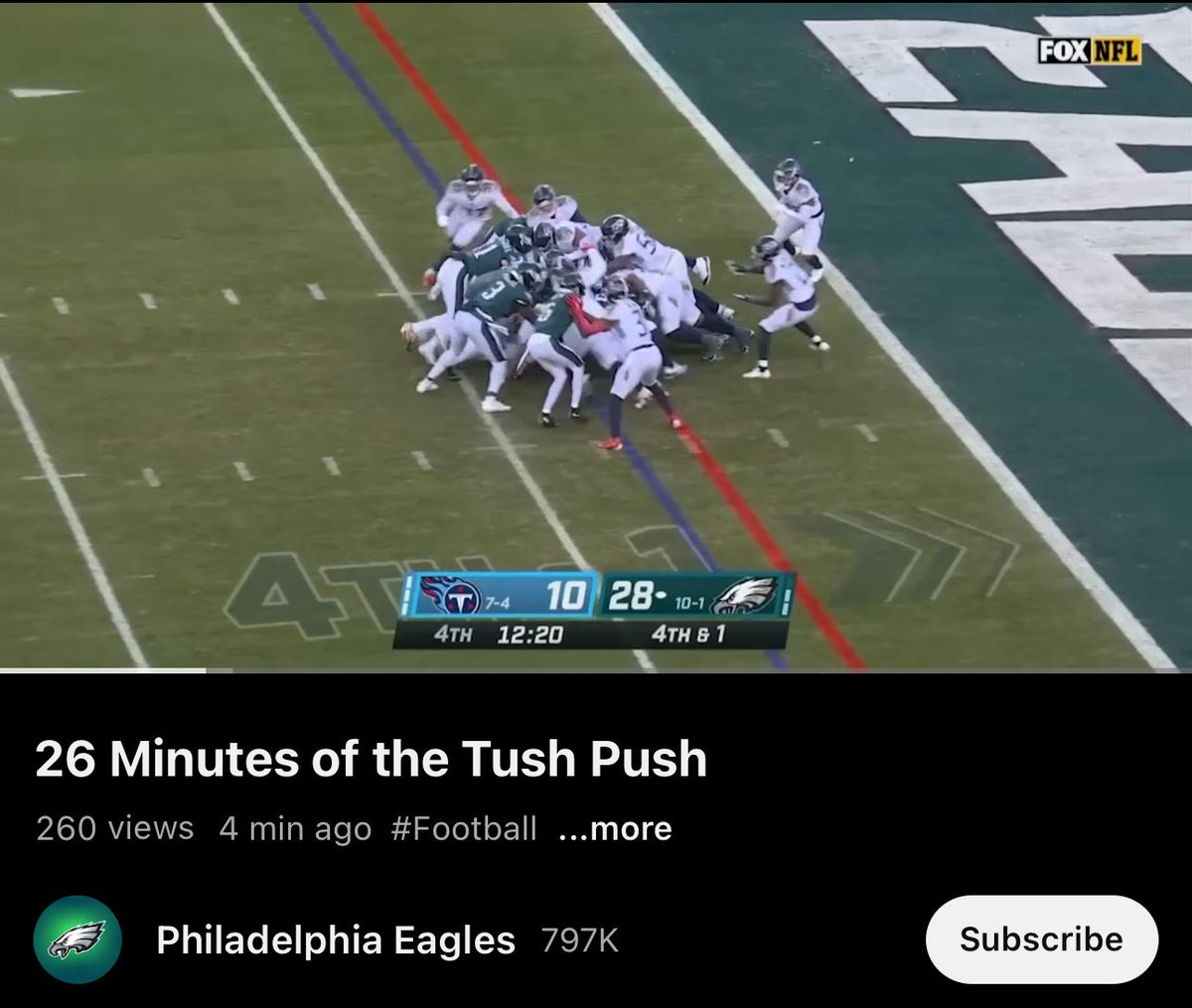 <a href="/DMRussini/">Dianna Russini</a> The Eagles just posted a 26-minute YouTube video of ONLY tush pushes 😭