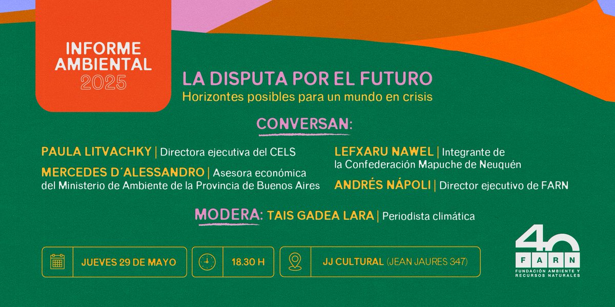 🌎En el #IAF2025 conversaremos sobre qué caminos debemos tomar para que el ambiente, los derechos humanos y la democracia estén el centro del modelo de país que apostemos a construir.

📅 29 de mayo
 🕡 18.30 hs
 📍 JJ Cultural (Jean Jaures 347)

✍️ Inscribite: