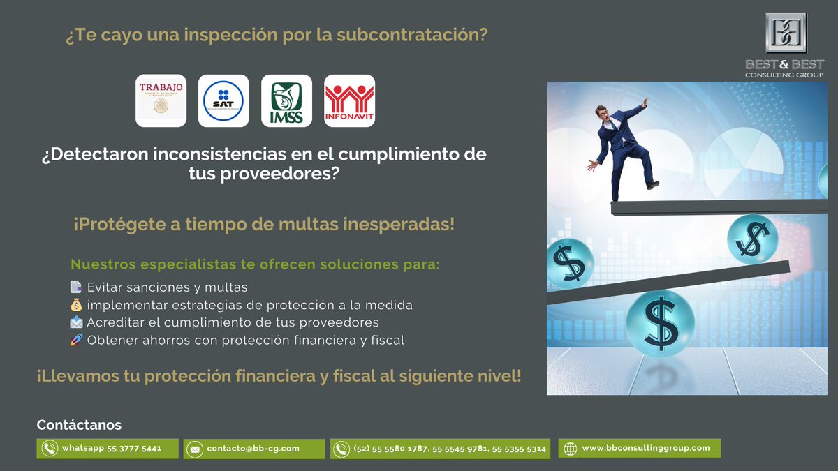 SoftwareVALA's tweet photo. STPS-SAT-IMSS-INFONAVIT
¿Te cayo una inspección por la subcontratación?
Conócenos y contáctanos
https://t.co/KEOFaDOHOq
Escríbenos por whatsapp 55 3777 5441
Envíanos un correo: contacto@bb-cg.com
¡Llevamos tu protección al siguiente nivel!
#REPSE #CumplimientoREPSE #EvitaMultas https://t.co/VJ0gMytge8