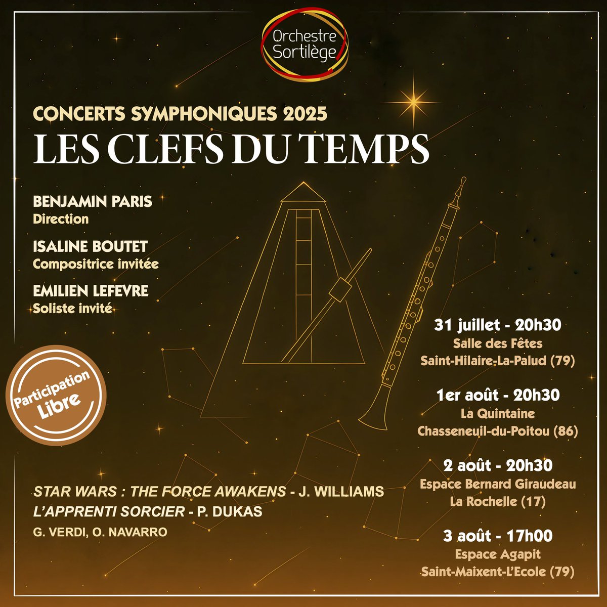 Sortichestre's tweet photo. Il y a bien longtemps, dans une galaxie lointaine, très lointaine…  
L’orchestre Sortilège, sous la direction de Benjamin Paris, vous invite à un voyage au travers du temps et de l’espace, avec un programme extraordinaire, une compositrice et un soliste invités ! https://t.co/AgjcqSeig2