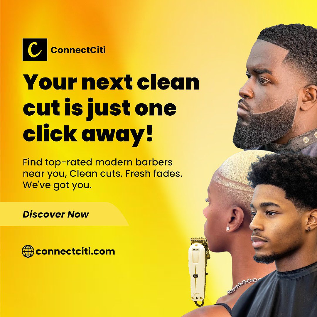 connectciti_ng's tweet image. Your next clean cut is just a click away.
Find top-rated barbers near you on ConnectCiti. Clean fades, sharp trims — we got you.
#barberconnect #connectcitidirectory #businessdirectorynigeria