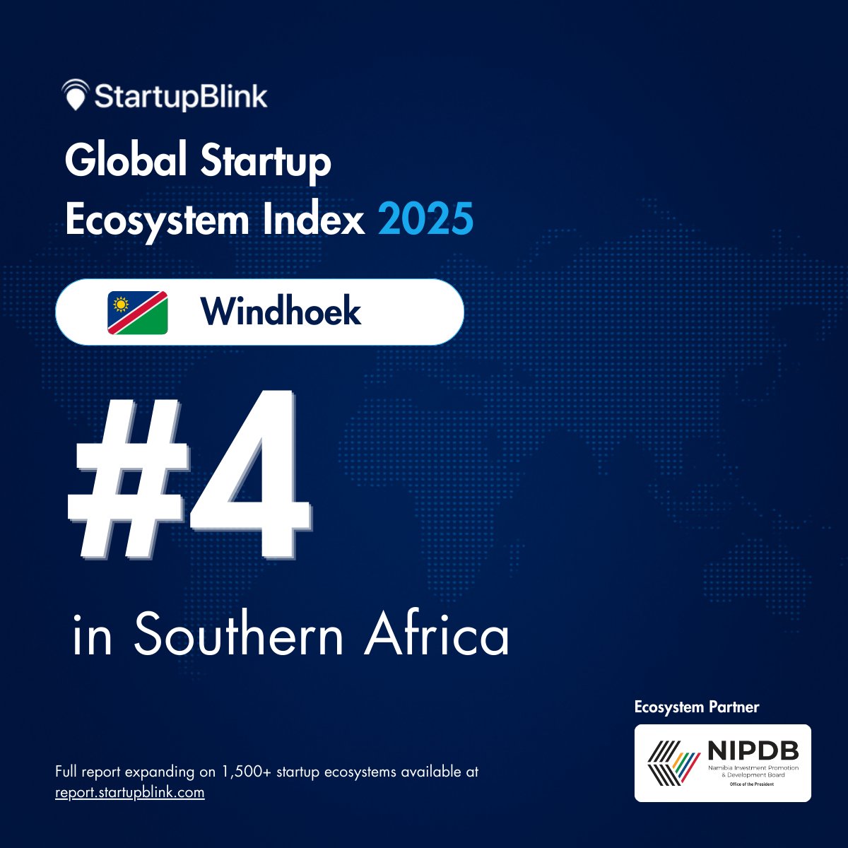 NIPDB's tweet photo. Windhoek has surged to become the 4th top startup city in Southern Africa, jumping 104 spots to #512 globally in StartupBlink’s 2025 Index. With 74% growth momentum, it’s emerging as a magnet for innovation, investment and talent.
#StartupNamibia #InvestNamibia https://t.co/FcnnhLKXk0