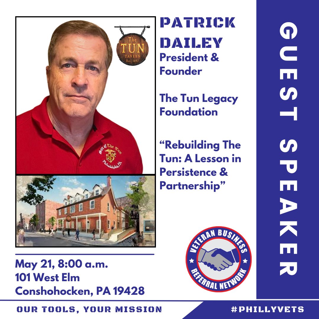The Tun Legacy Foundation (@thetunlegacy) on Twitter photo Thank you <a href="/PhillyVeterans/">Greater Philadelphia Veterans Network (GPVN)</a> for having our President and Founder Pat Dailey as a guest speaker this morning! It was an honor to share the importance of the project, our dedication to rebuilding The Tun® and the launch of our new 1775 Club. Thank you <a href="/PhillyVeterans/">Greater Philadelphia Veterans Network (GPVN)</a> for having our President and Founder Pat Dailey as a guest speaker this morning! It was an honor to share the importance of the project, our dedication to rebuilding The Tun® and the launch of our new 1775 Club.