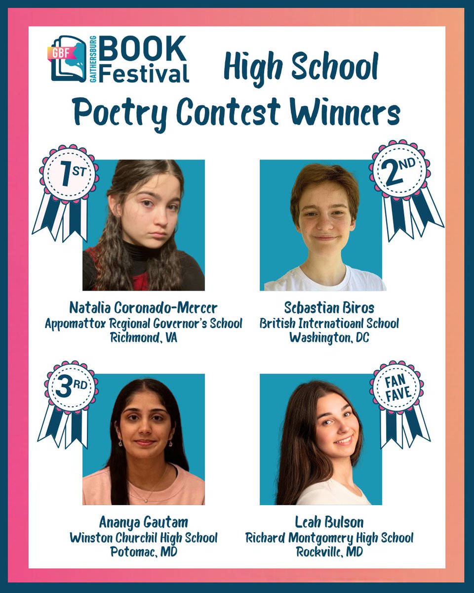 And the 2025 High School Poetry Contest winners are... 👏👏👏 #GBF 

Full press release: gaithersburgbookfestival.org/gbfnews/natali…