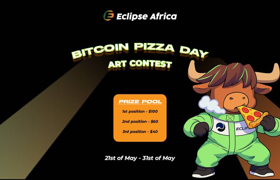 Calling Art creators ! 🎨🖌️

Create a BITCOIN PIZZA DAY inspired Art  using the Eclipse Mascot TURBOCOW and PIZZA. <a href="/turbothecow/">Turbo</a> 

🐮Be creative and fluid.
🐮Turbo and pizza is a criteria.

Prize pool is $200, 3 Winners 

Submit your entries under the comment.

Winners in 10days.