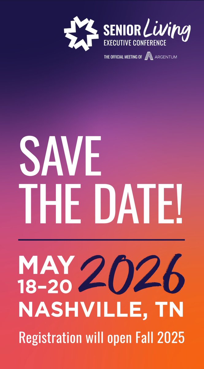 Thank you for attending #SLEC! Mark your calendar for next year's Senior Living Executive Conference on May 18-20, 2026 in Nashville, TN.