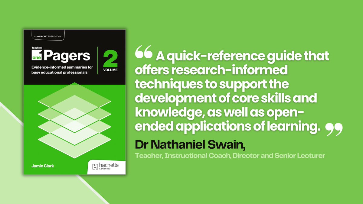 John Catt Educational from Hachette Learning (@johncatted) on Twitter photo Out on Friday! Teaching One Pagers 2 from <a href="/XpatEducator/">Jamie Clark</a>, provides concise A4 summaries that distil key educational research! Check out this great testimonial from <a href="/NathanielRSwain/">๐๐ฟ ๐ก๐ฎ๐๐ต๐ฎ๐ป๐ถ๐ฒ๐น ๐ฆ๐๐ฎ๐ถ๐ป</a>. Pre-order your copy and read the full review here ow.ly/k2GC50VQUc2
#OnePagers #TeacherPD Out on Friday! Teaching One Pagers 2 from <a href="/XpatEducator/">Jamie Clark</a>, provides concise A4 summaries that distil key educational research! Check out this great testimonial from <a href="/NathanielRSwain/">๐๐ฟ ๐ก๐ฎ๐๐ต๐ฎ๐ป๐ถ๐ฒ๐น ๐ฆ๐๐ฎ๐ถ๐ป</a>. Pre-order your copy and read the full review here ow.ly/k2GC50VQUc2
#OnePagers #TeacherPD