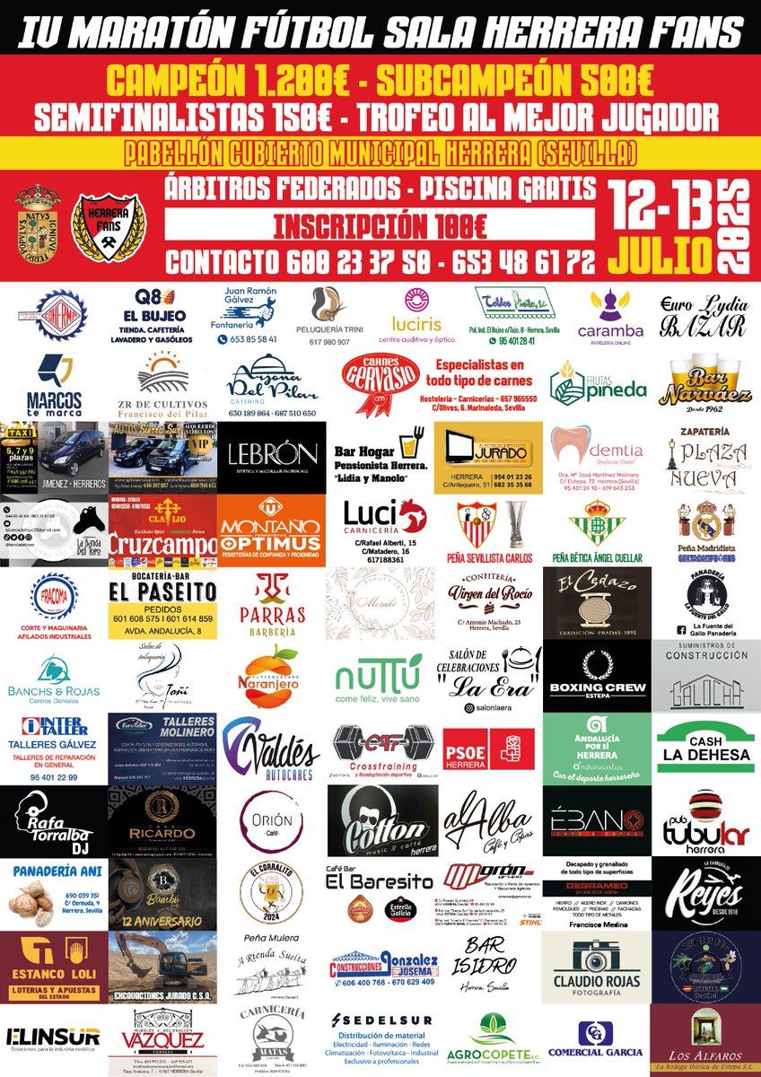⚽ ¡YA TENEMOS CARTEL COMPLETO! ⚽
Gracias a todos los colaboradores que hacen posible otro año de fútbol sin parar.
¡Nos vemos pronto en las #24HorasHerrera!