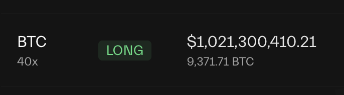 BREAKING: JAMES WYNN JUST INCREASED HIS 40X #BITCOIN LONG TO OVER $1 BILLION DOLLARS

THE MADMAN DID IT. HIGHER 🚀🚀🚀
