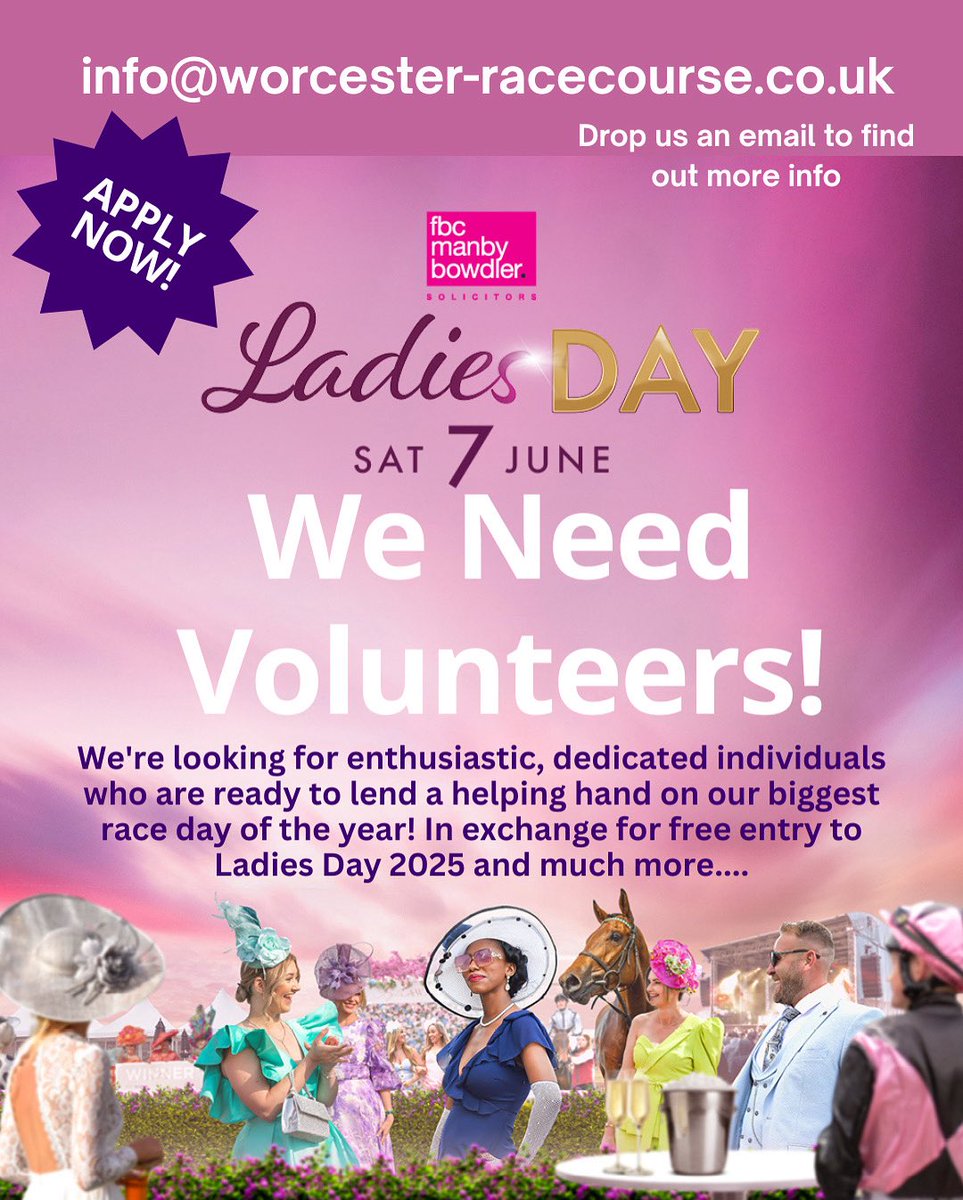 Worcester Racecourse (@worcesterraces) on Twitter photo 📣Volunteers needed 📣
We are looking for 10 energetic, enthusiastic and engaged volunteers to help us out for a few hours on our biggest raceday of the year!
Spaces limited to get in touch and express your interest to secure your place.
#Worcestershirehour <a href="/WorcUniStudents/">WorcesterUniStudents</a> 📣Volunteers needed 📣
We are looking for 10 energetic, enthusiastic and engaged volunteers to help us out for a few hours on our biggest raceday of the year!
Spaces limited to get in touch and express your interest to secure your place.
#Worcestershirehour <a href="/WorcUniStudents/">WorcesterUniStudents</a>