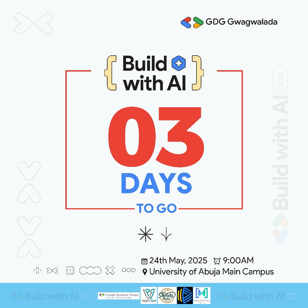 GDGGwags's tweet image. Get ready to shape the future of AI!
Don't miss our upcoming event, featuring hands-on insights, innovation, and inspiring session.
What are you waiting for? 🤔
Register Now: gdg.community.dev/e/myv5pe/
#BuildWithAI
#BuildWithAIGwagwalada