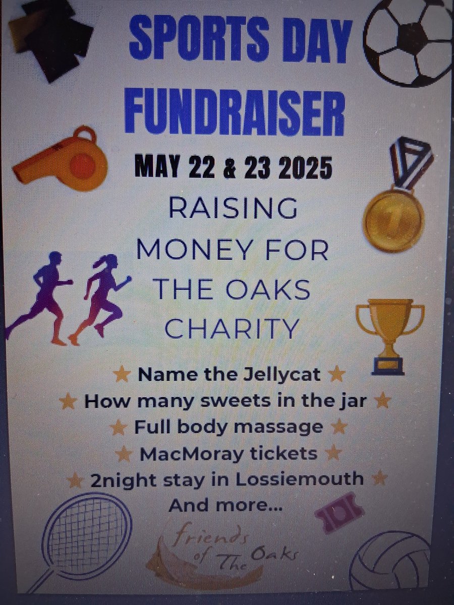 SeafieldHT's tweet photo. ♥️💙 Seafield Upper School Sports' Day 💛💚 is tomorrow ~ Looking forward to seeing lots of our families there to support 😎 Remember House colours, mascots &amp; our Charity Fundraiser @TheOaksElgin 💯 Lots of fantastic prizes! 👌🙌 https://t.co/thZ9YcK8cq