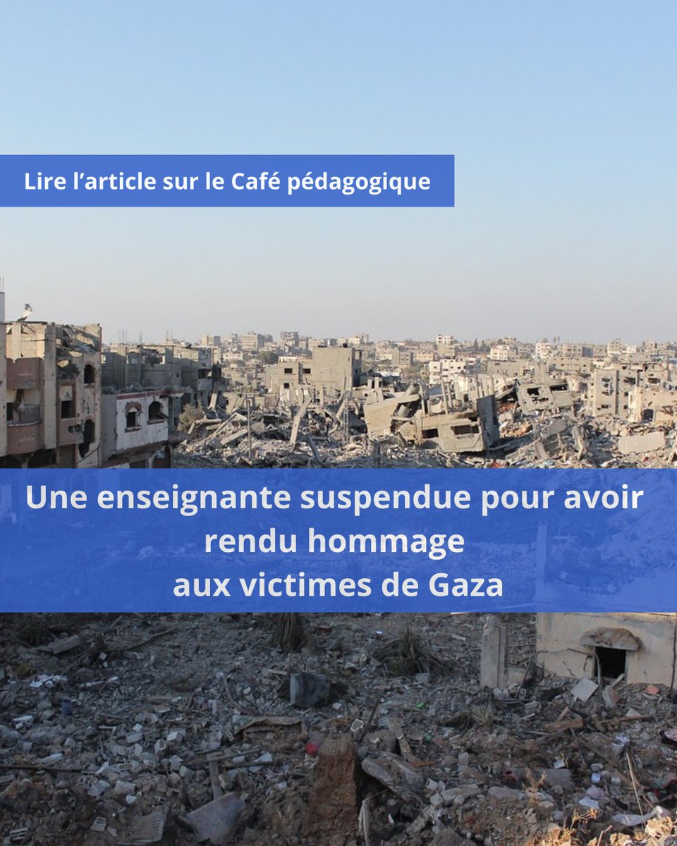 Une enseignante d’un lycée de Sens a été suspendue par le rectorat pour avoir effectué une minute de silence à la fin de son cours en mémoire aux victimes à Gaza

cafepedagogique.net/2025/05/21/sus…