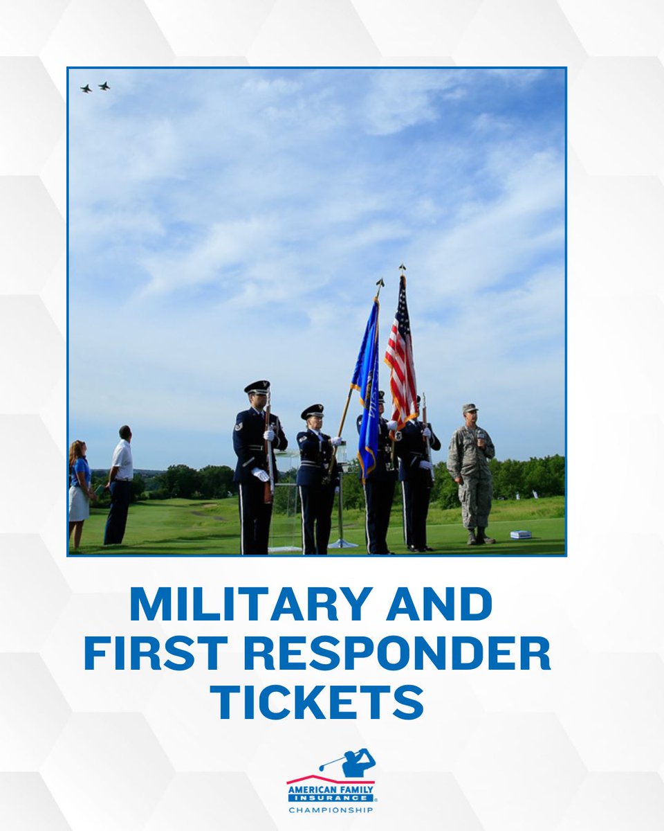 amfamchamp's tweet image. We proudly offer complimentary general admission tickets each day of @AmFamChamp to eligible military and first responders and a guest. amfamchampionship.com/tickets/

Visit the @ShopGOVX Heroes Outpost on No. 15 green, which features a covered viewing deck and seating.