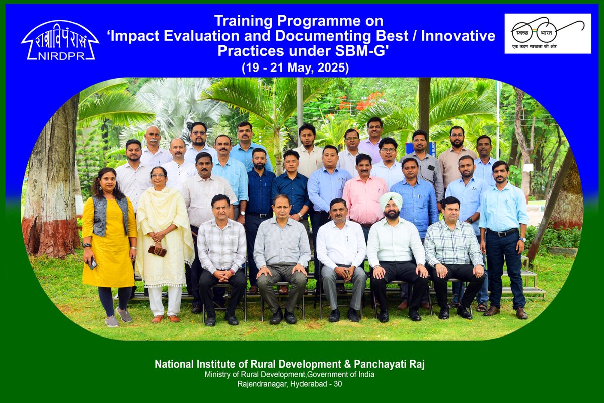 NIRDPR_India's tweet image. 🧼 A 3-day National Training on Impact Evaluation of SBM-G concluded at @NIRDPR_India, Hyderabad, focusing on building robust M&amp;amp;E systems to drive results in rural sanitation.

📢 Shri Ashok K. K. Meena, IAS, Secretary, @MoJSDDWS, addressed the participants during the valedictory…