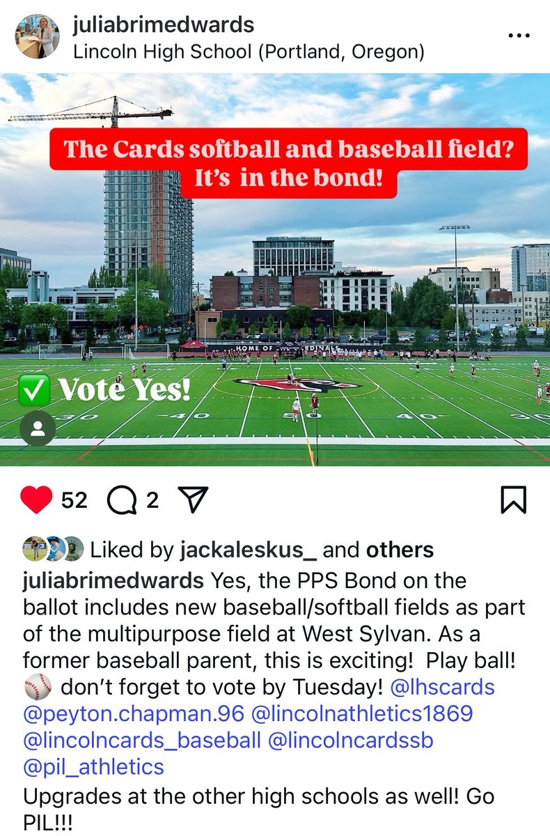 Not counting the chickens before they hatch but the PPS bond passed ✅ which includes turf baseball/softball fields at West Sylvan MS. This could be a game changer for us. An actual HOME field ‼️

Gotten my hopes up before - I’ll celebrate when they break ground 🙌🏻