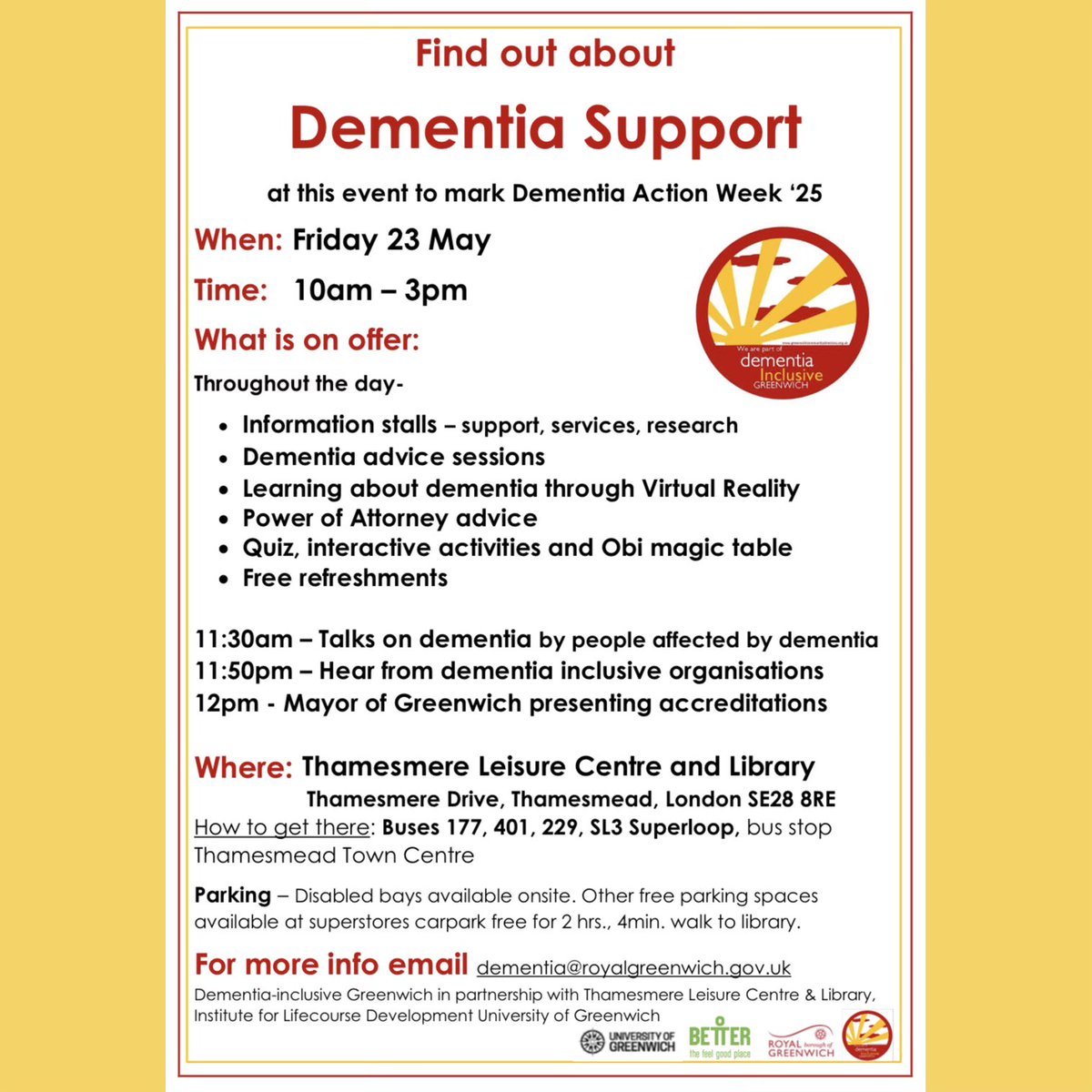 ThamesmereLib's tweet photo. This Friday 23 May #ThamesmereLibrary are marking #DementiaActionWeek with an interactive event from 10am-3pm, including information stalls, advice sessions, interactive magic table fun, refreshments and more as part of #DementiaInclusiveGreenwich 💙 #LoveYourLibrary https://t.co/SdgefKfuV5