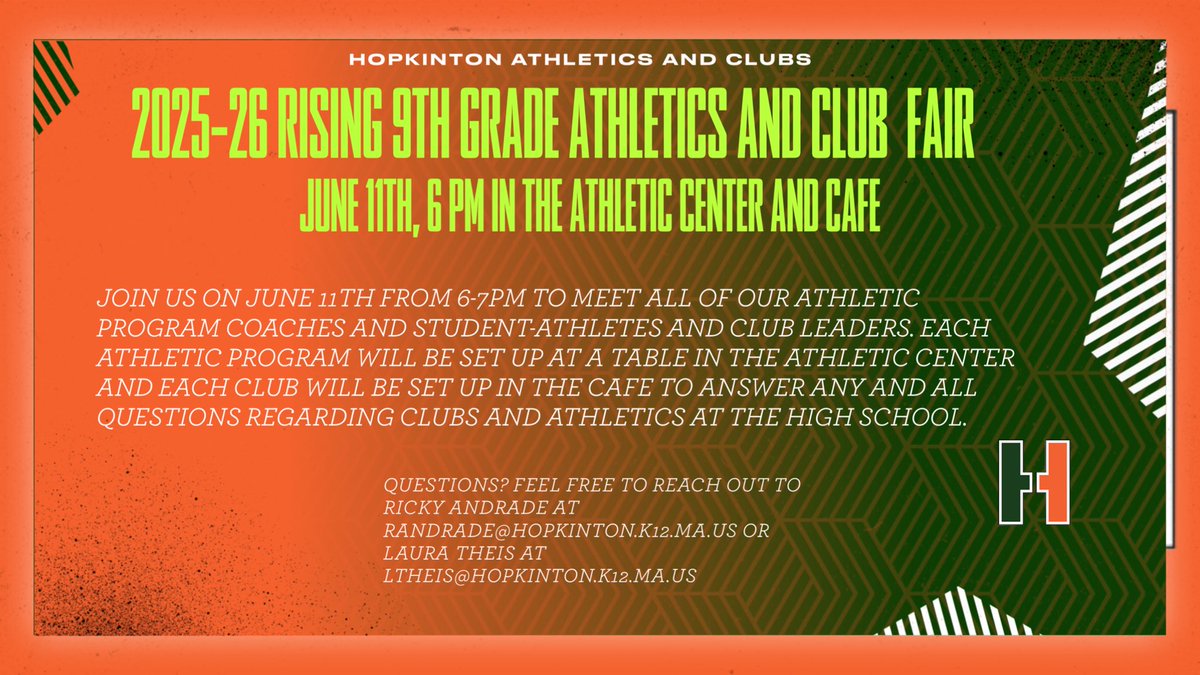 For all rising 9th Graders interested in playing sports at the high school or joining a club!