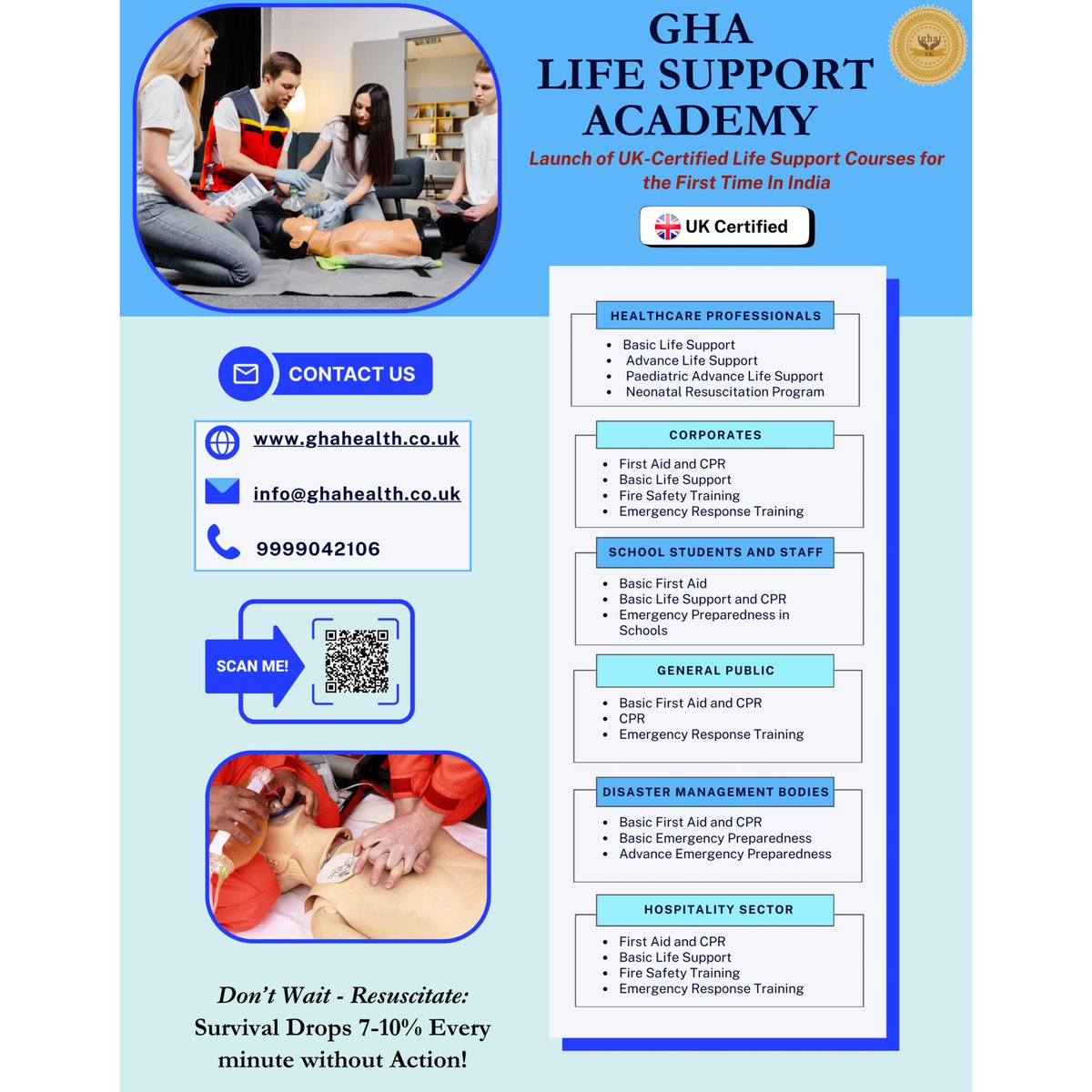 GhaHealth's tweet image. GHA Life Support Academy brings UK-certified life support courses to India! Learn CPR, first aid &amp;amp; more—open to all!
Don’t Wait – Resuscitate!
⏱ Every minute counts.
📩 info@ghahealth.co.uk | ghahealth.co.uk
#GHALifeSupportAcademy #CPRTraining #LifeSavingSkills #India