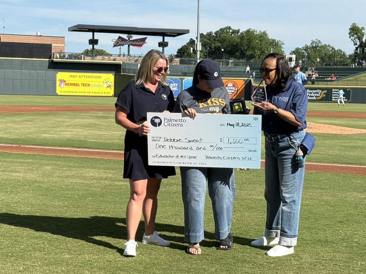 Richland School District Two (@richlandtwo) on Twitter photo The <a href="/ColaFireflies/">Columbia Fireflies</a> lit up the field for our R2 teachers - an unforgettable day filled with love and gratitude! ⚾️🍎
🎉Congratulations to Debbie Sweat from <a href="/BlythewoodHigh/">Blythewood High</a> and Rona Stuart from <a href="/SV_Vikings/">Spring Valley</a>! Big thanks to <a href="/PCFCU/">Palmetto Citizens FCU</a> for honoring our teachers with monetary awards in The <a href="/ColaFireflies/">Columbia Fireflies</a> lit up the field for our R2 teachers - an unforgettable day filled with love and gratitude! ⚾️🍎
🎉Congratulations to Debbie Sweat from <a href="/BlythewoodHigh/">Blythewood High</a> and Rona Stuart from <a href="/SV_Vikings/">Spring Valley</a>! Big thanks to <a href="/PCFCU/">Palmetto Citizens FCU</a> for honoring our teachers with monetary awards in