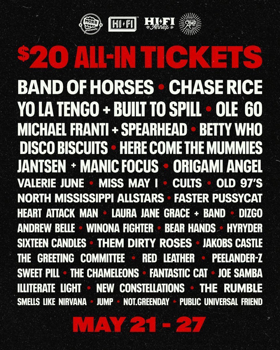 $20 ALL IN TICKETS ARE ON SALE NOW 🎫  LIMITED TIME: Grab $20 tickets (including fees) to select HI-FI, HI-FI Annex, and Nickel Plate District Amp. shows! This deal starts NOW and ends May 27th at midnight. Quantities are limited, get yours now: mokbpresents.com/20-all-in-tick…