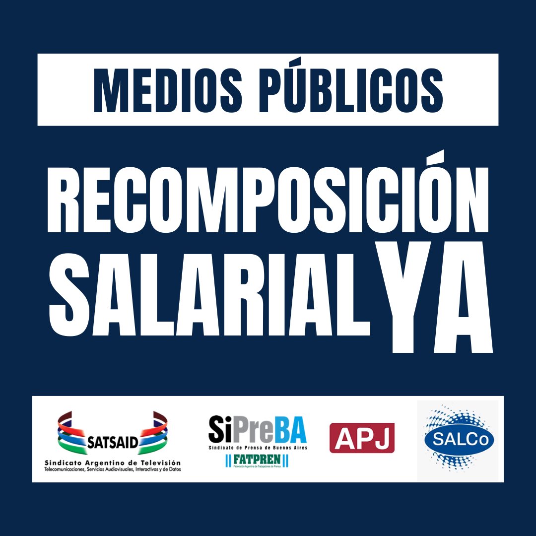 SALARIOS CONGELADOS DESDE AGOSTO EN LOS MEDIOS PÚBLICOS
Los trabajadores de la TV Pública exigimos que dejen de ningunear nuestro trabajo y respeten las paritarias de la actividad. ¡Aumento salarial ya!
#MediosPúblicosEnLucha
#10MesesSinParitarias
#DefendemosLosMediosPúblicos