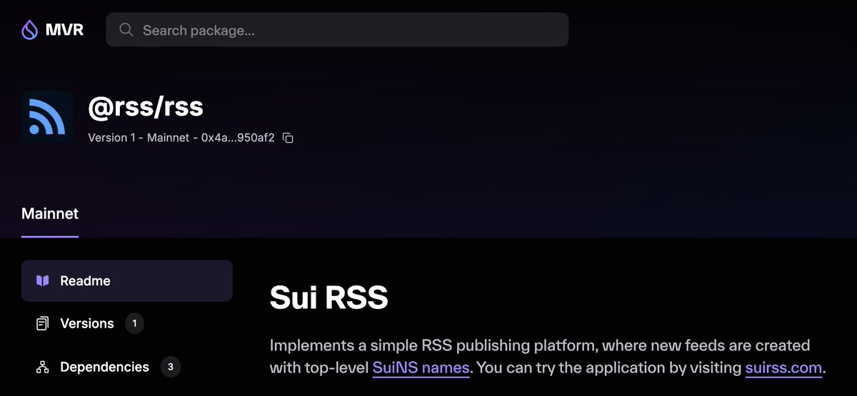 themoveguy's tweet photo. Proud to announce that Sui RSS is published to Move Registry, tutorials on integration and CLI usage are coming soon. MVR is just the best, isn't it! https://t.co/5izPzCu09T