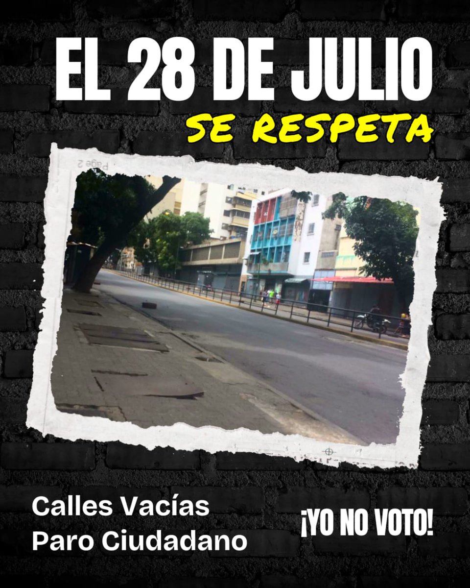 Este 25 de mayo, Venezuela hablará con su silencio. Calles vacías, centros electorales desiertos: desobediencia ciudadana frente al régimen de Maduro. La verdadera elección ya la ganamos con Edmundo González Urrutia. ¡No a la farsa del CNE!  #CallesVacías