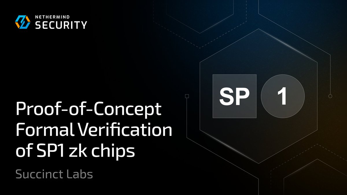 Nethermind Security (@nethermindsec) on Twitter photo The <a href="/NethermindSec/">Nethermind Security</a> Formal Verification team, led by <a href="/PetarMax/">Petar Maksimović | Nethermind</a> and in collaboration with <a href="/SuccinctLabs/">Succinct</a>, has completed a two-week engagement that demonstrated the feasibility of formal verification of SP1 zk-circuits using <a href="/leanprover/">Lean</a>, and has verified the correctness of the SP1 The <a href="/NethermindSec/">Nethermind Security</a> Formal Verification team, led by <a href="/PetarMax/">Petar Maksimović | Nethermind</a> and in collaboration with <a href="/SuccinctLabs/">Succinct</a>, has completed a two-week engagement that demonstrated the feasibility of formal verification of SP1 zk-circuits using <a href="/leanprover/">Lean</a>, and has verified the correctness of the SP1