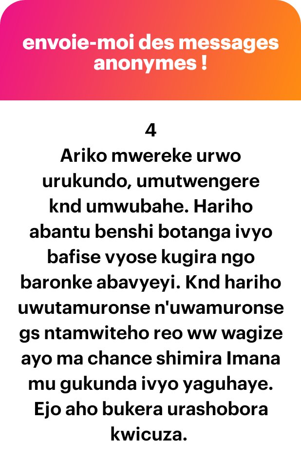 " Jewe mfise umu grande sœur atakicumva, baravuga nawe akavuga akagarariza cane " 

Impanuro za gusaa 🤍